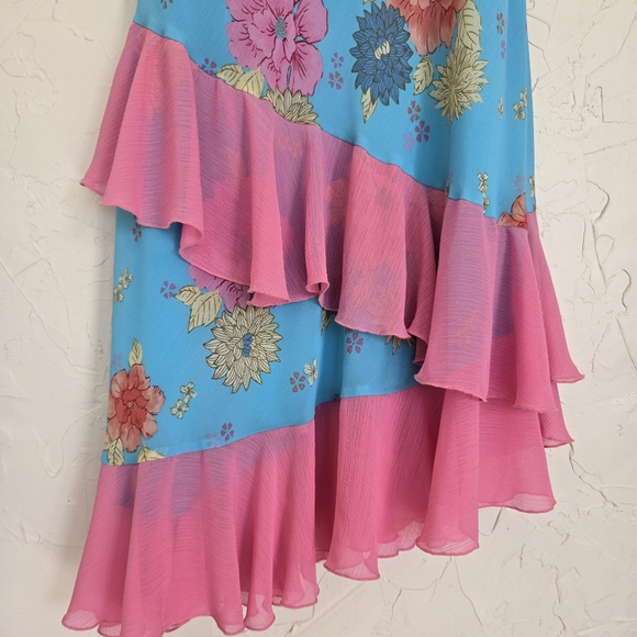 Bisou Bisou Floral Blue Pink Asymmetric Dress - Picture 5 of 9